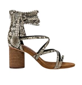 Jeffrey Campbell Despina Snake Print Tassel Multi Strap Ankle Heeled Sandals